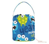 Yuiboo Crochet Yarn Bag Colorful Monsters Party Blue Crochet Bags Totes with Holes Travel Storage for Knitting Tools Crochet Organizer