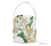 Yuiboo Crochet Yarn Bag Cuba White Ginger Lily Beauty Summer Flowers Knitting Needle Organizer with Holes Crochet Tote for Crochet Knit Crochet Organizer