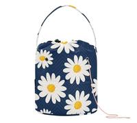 Yuiboo Crochet Yarn Bag Daisy Dark Blue Flowers Travel Organizer Bag with Holes Travel Bag for Knitting Needle Knitting Accessories