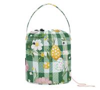 Yuiboo Crochet Yarn Bag Easter Day Floral Green Plaid Small Yarn Storage Portable Needle Storage for Crochet Hook Crochet Organizers