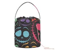 Yuiboo Crochet Yarn Bag Halloween Hallowmas All Saints' Day Colorful Scary Face Knitting Project Bags with Holes Travel Storage for Crochet Tools Travel Accessory