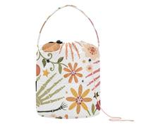 Yuiboo Crochet Yarn Bag Happy Halloween Bones Floral Pumpkin Colorful Crochet Travel Bag with Holes Travel Storage for Crochet Holder Yarn Craft
