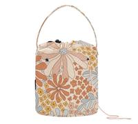 Yuiboo Crochet Yarn Bag Retro 70s 60s Floral Summer Orange Crochet Knitting Bag Portable Storage Bags for Yarn Balls Knitting Crochet