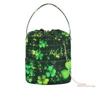 Yuiboo Crochet Yarn Bag St. Patrick's Day Lucky Green Clover Bag Yarn Storage with Holes Needle Storage for Travel Crochet Craft Organizer