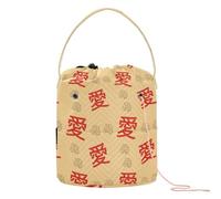 Yuiboo Crochet Yarn Bag Valentine's Day Oriental Red Hieroglyph Love Gold Crochet Organizer Bag with Holes Crocheting Bag for Crochet Tools Crochet Project