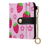 Yuiboo Cute Berry Hearts Women's Small Folding Wallet Cute Waterproof Zipper Coin Pocket for Daily Travel, Strawberry Flower Art, One Size, Art Deco