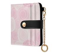 Yuiboo Cute Berry Hearts Women's Small Folding Wallet Cute Waterproof Zipper Coin Pocket for Daily Travel, Blush Rose Print, One Size, Art Deco
