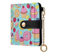 Yuiboo Cute Berry Hearts Women's Small Folding Wallet Cute Waterproof Zipper Coin Pocket for Daily Travel, Colorful Treats Print, One Size, Art Deco