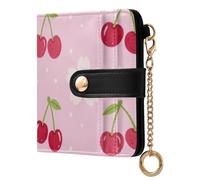 Yuiboo Cute Berry Hearts Women's Small Folding Wallet Cute Waterproof Zipper Coin Pocket for Daily Travel, Sweet Cherry Art, One Size, Art Deco