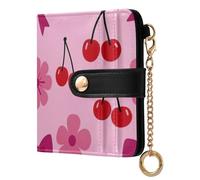 Yuiboo Cute Berry Hearts Women's Small Folding Wallet Cute Waterproof Zipper Coin Pocket for Daily Travel, Cherry Bow Print, One Size, Art Deco