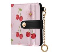 Yuiboo Cute Berry Hearts Women's Small Folding Wallet Cute Waterproof Zipper Coin Pocket for Daily Travel, Fruit and Blooms Art, One Size, Art Deco