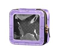 Yuiboo Cute Makeup Bag Clear Purple Heart Cute Valentine Days Toiletry Bag with Zipper Skin Care Bag for Women, Purple heart cute valentine days, 5.1" x 4.7" x 2.2", Art Deco