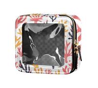 Yuiboo Cute Makeup Case Bag Clear Colorful Corals Beige Toiletry Bag with Zipper Small Cosmetic Bag for Purse for Women, colorful corals beige190, 5.1" x 4.7" x 2.2", Art Deco