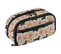 Yuiboo Dachshund Floral Garden Multi-Slot Stationery Organizer Full Printed Tear Resistant for High School College Students