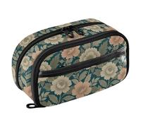 Yuiboo Dark Teal Cream Rose Bloom with Double Zipper Pencil pouching Portable Large Capacity Wear Resistant Back To School Supplies