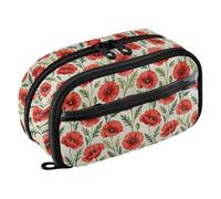 Yuiboo Dense Red Poppy Bloom Print Multi-Slot Pen Bag Portable Large Capacity Tear Resistant Back To School Supplies