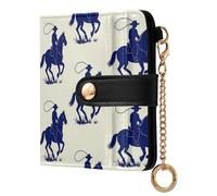 Yuiboo dog Face Paw Women's Folding Wallet Convenient Compact RFID Blocking as Gift, Retro Blue White Cowboy, One Size, Art Deco