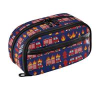 Yuiboo Fire Truck Emergency Vehicle Multi Compartment Pen Bag Full Printed Water Resistant for Teen Girls Boys