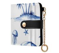 Yuiboo Football Black and White Ladies Lightweight Foldable Wallet Cute Compact 7 Card Slots as Gift, Tropical Island Palm Tree, One Size, Art Deco
