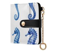 Yuiboo Football Black and White Ladies Lightweight Foldable Wallet Cute Compact 7 Card Slots as Gift, Blue Watercolor Seahorse, One Size, Art Deco