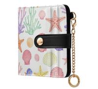 Yuiboo Football Black and White Ladies Lightweight Foldable Wallet Cute Compact 7 Card Slots as Gift, Coral Reef starfishes Seashell, One Size, Art Deco