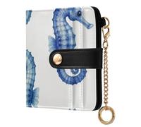 Yuiboo Football Black and White Ladies Lightweight Foldable Wallet Cute Compact 7 Card Slots as Gift, Blue Striped Seahorse, One Size, Art Deco