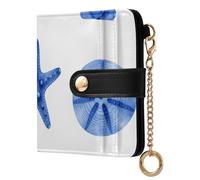 Yuiboo Football Black and White Ladies Lightweight Foldable Wallet Cute Compact 7 Card Slots as Gift, Navy Blue Seashell starfishes, One Size, Art Deco