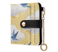 Yuiboo Golden Sun & Blue Bird Skies Ladies PU Leather Bifold Wallet Unique Everyday PU Leather Wallet for Women Girls