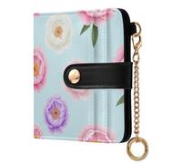 Yuiboo Green Yellow Daisy Blooms Women's Leather Folding Wallet Fancy Compact 7 Card Slots for Shopping, Pastel Peony Mix, One Size, Art Deco