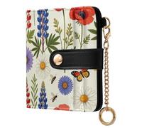 Yuiboo Green Yellow Daisy Blooms Women's Leather Folding Wallet Fancy Compact 7 Card Slots for Shopping, Wildflower Butterfly Garden, One Size, Art Deco