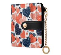 Yuiboo Heart Pattern Red Blue Women's Minimalist Folding Wallet Fancy PU Leather Wallet With Card Slots for Woman Girl