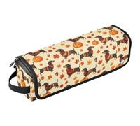 Yuiboo Hot Hair Tool Storage Bag with Heat Resistant Mat | Moisture-Proof, Portable, Zipper, with Hanging Loop, Travel Accessory, Fits Flat Iron, Autumn Dachshund Pumpkin