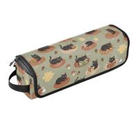 Yuiboo Hot Hair Tool Storage Bag with Heat Resistant Mat | Moisture-Proof, Portable, Zipper, with Hanging Loop, Women Essentials Storage Pouch, Fits Flat Iron, Fall Autumn Cats