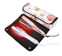 Yuiboo Hot Hair Tool Storage Bag with Heat Resistant Mat | Moisture-Proof, Portable, Zipper, with Hanging Loop, Travel Essentials, Fits Hair Straightener, Colorful Seashell starfishes
