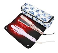 Yuiboo Hot Hair Tool Storage Bag with Heat Resistant Mat | Tear-resistant, Portable, Zipper, with Hanging Loop, Travel Essentials, for Hot Hair Styling Tools, Blue Palm Tree Beach