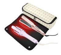 Yuiboo Hot Hair Tool Storage Bag with Heat Resistant Mat | Tear-resistant, Portable, Zipper, with Hanging Loop, Travel Accessory, Fits Hair Straightener, Cream Beige Tiny Shells
