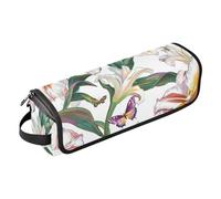 Yuiboo Hot Hair Tools Travel Bag with Heat Resistant Mat Hair Tools Organizer Storage Bag for Flat Irons, Straighteners, Curling Irons, Cute Lily FLOWER and whites Women Essentials Storage, cute Lily