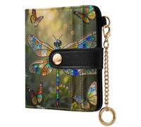 Yuiboo Ladies Bifold Wallet, Fancy Mini Purse | Compact , 7 Card Slots, As Gift, Dragonflies Stained Glass