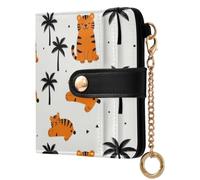 Yuiboo Ladies Bifold Wallet, Minimalist Mini Purse | PU Leather, Key Ringing, For Daily Use, Orange Animals Palm Tree