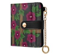 Yuiboo Ladies Bifold Wallet, Portable Card Cases | Compact , Zipper Pocket, As Gift, Wooden Grid Red Berry Bloom