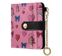 Yuiboo Ladies Classic Foldable Wallet, Convenient Wallet Purse | Compact , Zipper Pocket, For Daily Use, Cake Strawberry Bow Heart