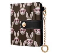 Yuiboo Ladies Classic Foldable Wallet, Cute Card Cases | Compact , Magnetic Snap Closure, Travel, Rabbit Face with Leopard Glasses