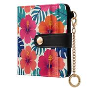 Yuiboo Ladies Classic Foldable Wallet, Fancy Wallet Purse | Waterproof, 7 Card Slots, Travel, Orange Blush Hibiscus Palm