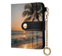 Yuiboo Ladies Foldable Wallet, Portable Card Cases | PU Leather, 7 Card Slots, For Daily Use, Sunset Palm Tree
