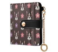 Yuiboo Ladies Folding Coin Wallet, Lightweight Card Cases | PU Leather, 7 Card Slots, Travel, Boston Terrier with Glasses