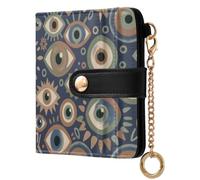Yuiboo Ladies Premium Foldable Wallet, Minimalist Mini Purse | Faux Leather, RFID Blocking, For Daily Travel, Blue Evil Eye Amulet