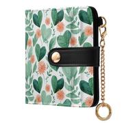 Yuiboo Leaf & Flower Light Green Women's Small Folding Wallet Waterproof PU Leather Bifold Wallet for Women Boys Girls
