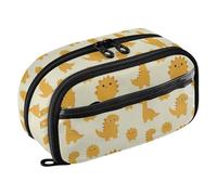 Yuiboo Light Yellow Cute Dinosaur Multi Compartment Pen Bag Full Printed Water Resistant for Teen Girls Boys