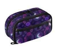 Yuiboo Moon Cat Dark Floral Elastic Pen Loops Stationery Organizer Full Printed Sturdy Stationery for High School College Students