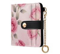 Yuiboo Multicolor Dahlia Floral Ladies Premium Foldable Wallet Portable Waterproof Zipper Coin Pocket for Daily Use, Rose on Pastel Background, One Size, Art Deco